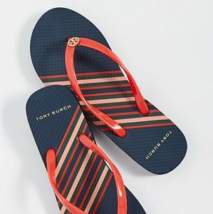 NWT Tory Burch Thin Flip Flop Red/Navy Stripe